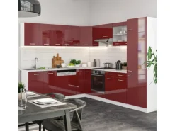 Vicco R-Line Eckküche Bordeaux Hochglanz/Weiß 227 x 287 cm AP Eiche ohne E-Geräte