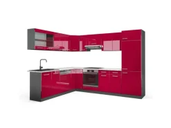 Vicco R-Line Eckküche Bordeaux Hochglanz/Anthrazit 227 x 287 cm AP Marmor ohne E-Geräte