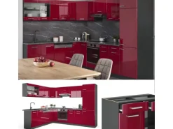 Vicco R-Line Eckküche Bordeaux Hochglanz/Anthrazit 227 x 287 cm AP Marmor ohne E-Geräte