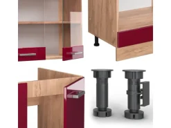 Vicco R-Line Eckküche Bordeaux Hochglanz/Goldkraft Eiche 227 x 287 cm ohne Arbeitsplatte ohne E-Geräte