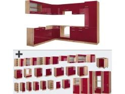 Vicco R-Line Eckküche Bordeaux Hochglanz/Goldkraft Eiche 227 x 287 cm ohne Arbeitsplatte ohne E-Geräte