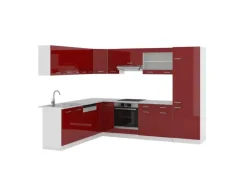 Vicco R-Line Eckküche Bordeaux Hochglanz/Weiß 227 x 287 cm ohne Arbeitsplatte ohne E-Geräte