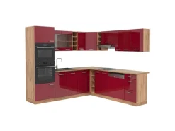 Vicco R-Line Eckküche Bordeaux Hochglanz/Goldkraft Eiche 237 x 60 cm ohne Arbeitsplatte ohne E-Geräte