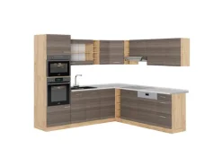 Vicco R-Line Eckküche Edelgrau/Goldkraft Eiche 237 x 247 cm AP Marmor ohne E-Geräte