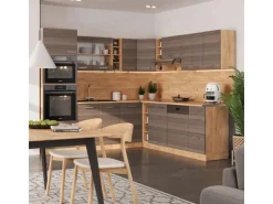 Vicco R-Line Eckküche Edelgrau/Goldkraft Eiche 237 x 247 cm AP Marmor ohne E-Geräte