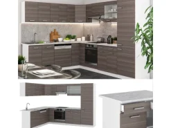 Vicco R-Line Eckküche Edelgrau/Weiß 227 x 287 cm AP Eiche ohne E-Geräte