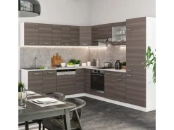 Vicco R-Line Eckküche Edelgrau/Weiß 227 x 287 cm AP Eiche ohne E-Geräte