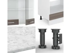 Vicco R-Line Eckküche Edelgrau/Weiß 227 x 287 cm AP Eiche ohne E-Geräte