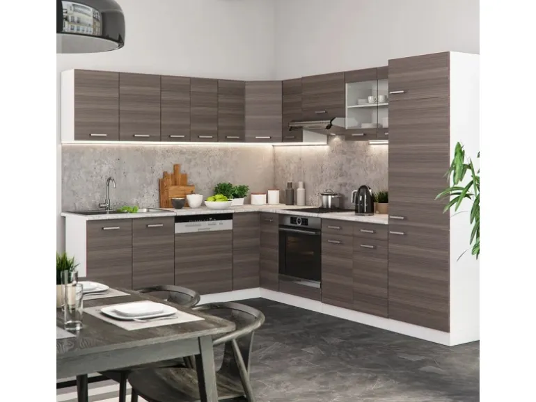 Vicco R-Line Eckküche Edelgrau/Weiß 227 x 287 cm ohne Arbeitsplatte ohne E-Geräte