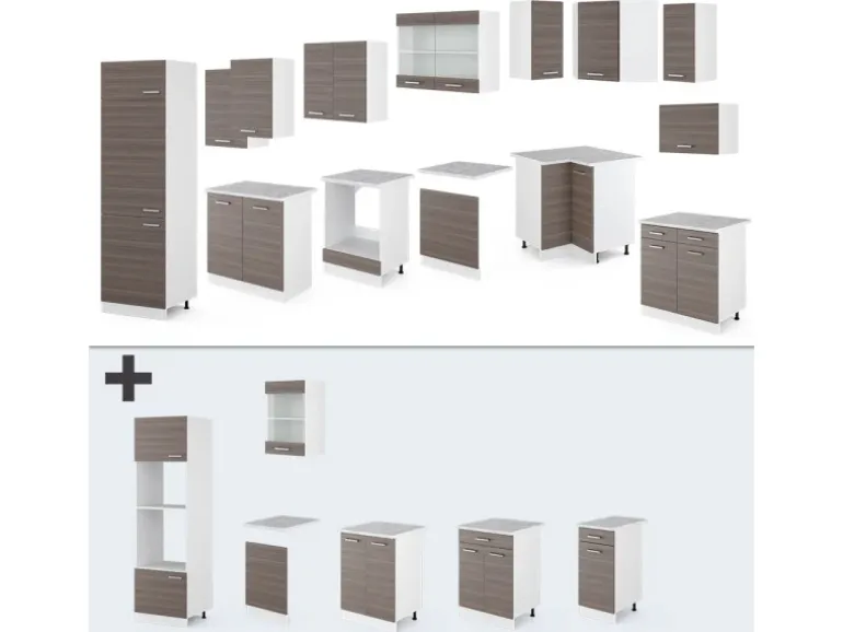 Vicco R-Line Eckküche Edelgrau/Weiß 227 x 287 cm ohne Arbeitsplatte ohne E-Geräte