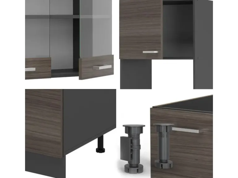 Vicco R-Line Eckküche Edelgrau/Anthrazit 237 x 247 cm AP Eiche ohne E-Geräte