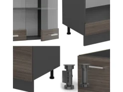 Vicco R-Line Eckküche Edelgrau/Anthrazit 227 x 287 cm AP Eiche ohne E-Geräte