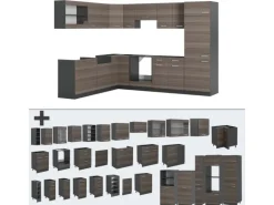 Vicco R-Line Eckküche Edelgrau/Anthrazit 227 x 287 cm AP Eiche ohne E-Geräte