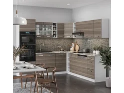 Vicco R-Line Eckküche Edelgrau/Weiß 237 x 60 cm AP Marmor ohne E-Geräte