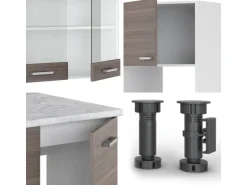 Vicco R-Line Eckküche Edelgrau/Weiß 237 x 60 cm AP Marmor ohne E-Geräte