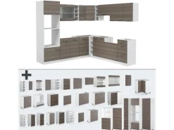 Vicco R-Line Eckküche Edelgrau/Weiß 237 x 60 cm AP Marmor ohne E-Geräte