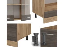 Vicco R-Line Eckküche Edelgrau/Goldkraft Eiche 227 x 287 cm AP Marmor ohne E-Geräte