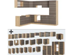 Vicco R-Line Eckküche Edelgrau/Goldkraft Eiche 227 x 287 cm AP Marmor ohne E-Geräte