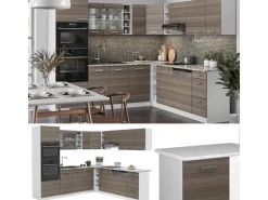 Vicco R-Line Eckküche Edelgrau/Weiß 237 x 247 cm AP Eiche ohne E-Geräte