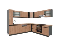 Vicco R-Line Eckküche Goldkraft Eiche/Anthrazit 257 x 277 cm J-ShapeAP Eiche ohne E-Geräte