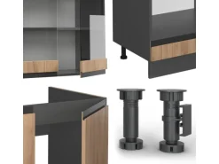 Vicco R-Line Eckküche Goldkraft Eiche/Anthrazit 257 x 277 cm J-ShapeAP Eiche ohne E-Geräte