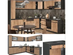 Vicco R-Line Eckküche Goldkraft Eiche 257 x 60 cm J-Shapeohne Arbeitsplatte ohne E-Geräte