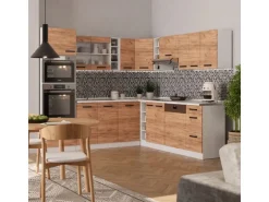 Vicco R-Line Eckküche Goldkraft Eiche/Weiß 237 x 247 cm AP Marmor ohne E-Geräte