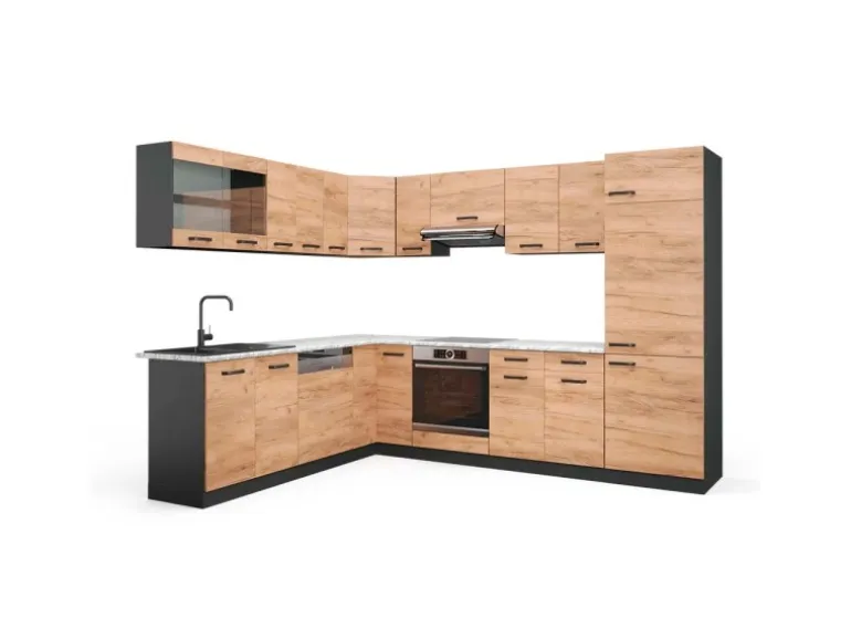 Vicco R-Line Eckküche Goldkraft Eiche/Anthrazit 227 x 287 cm AP Marmor ohne E-Geräte