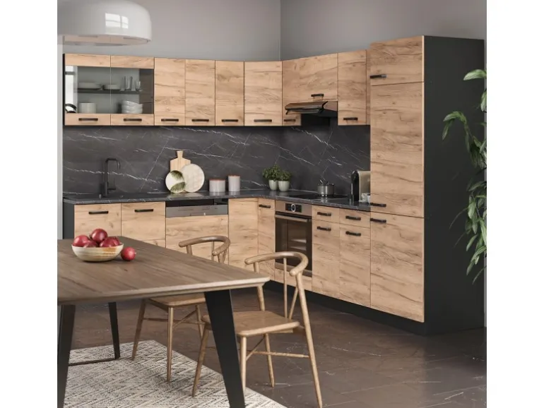 Vicco R-Line Eckküche Goldkraft Eiche/Anthrazit 227 x 287 cm AP Marmor ohne E-Geräte