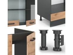 Vicco R-Line Eckküche Goldkraft Eiche/Anthrazit 227 x 287 cm AP Marmor ohne E-Geräte