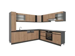 Vicco R-Line Eckküche Goldkraft Eiche/Anthrazit 257 x 277 cm J-ShapeAP Anthrazit ohne E-Geräte