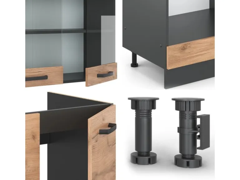 Vicco R-Line Eckküche Goldkraft Eiche/Anthrazit 227 x 287 cm ohne Arbeitsplatte ohne E-Geräte