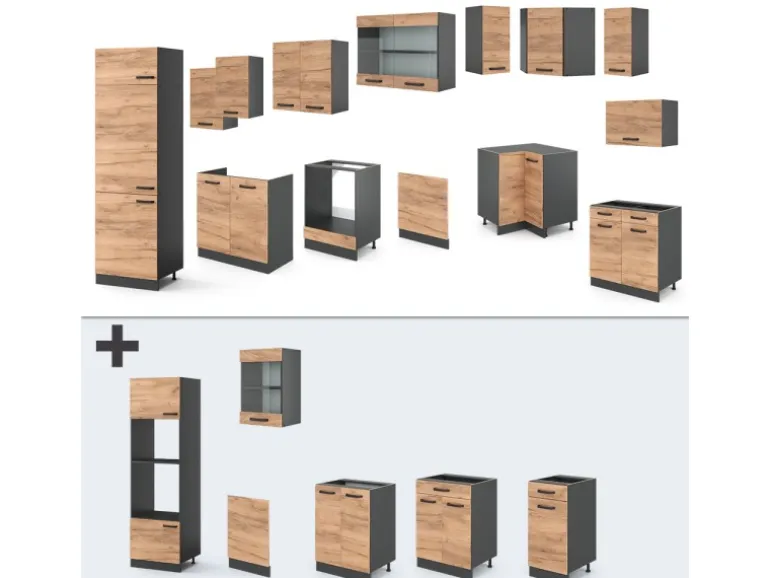 Vicco R-Line Eckküche Goldkraft Eiche/Anthrazit 227 x 287 cm ohne Arbeitsplatte ohne E-Geräte