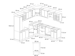 Vicco R-Line Eckküche Rot 257 x 60 cm J-Shapeohne Arbeitsplatte ohne E-Geräte
