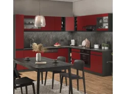 Vicco R-Line Eckküche Rot 257 x 60 cm J-Shapeohne Arbeitsplatte ohne E-Geräte