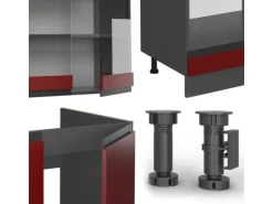 Vicco R-Line Eckküche Rot 257 x 60 cm J-Shapeohne Arbeitsplatte ohne E-Geräte