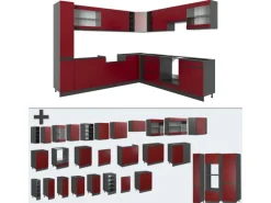 Vicco R-Line Eckküche Rot 257 x 60 cm J-Shapeohne Arbeitsplatte ohne E-Geräte