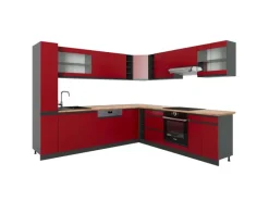 Vicco R-Line Eckküche Rot/Anthrazit 257 x 277 cm J-ShapeAP Eiche ohne E-Geräte