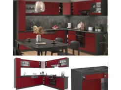 Vicco R-Line Eckküche Rot/Anthrazit 257 x 277 cm J-ShapeAP Eiche ohne E-Geräte
