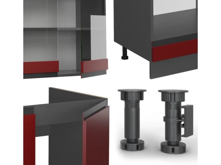 Vicco R-Line Eckküche Rot/Anthrazit 257 x 277 cm J-ShapeAP Marmor ohne E-Geräte