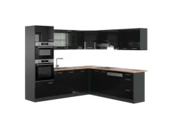 Vicco R-Line Eckküche Schwarz Hochglanz/Anthrazit 237 x 247 cm AP Eiche ohne E-Geräte