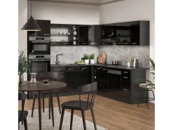 Vicco R-Line Eckküche Schwarz Hochglanz/Anthrazit 237 x 247 cm AP Eiche ohne E-Geräte