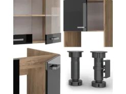 Vicco R-Line Eckküche Schwarz Hochglanz/Goldkraft Eiche 237 x 247 cm AP Anthrazit ohne E-Geräte