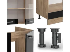 Vicco R-Line Eckküche Schwarz Hochglanz/Goldkraft Eiche 227 x 287 cm AP Anthrazit ohne E-Geräte