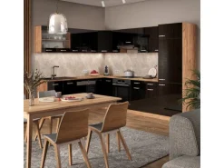 Vicco R-Line Eckküche Schwarz Hochglanz/Goldkraft Eiche 227 x 287 cm AP Marmor ohne E-Geräte