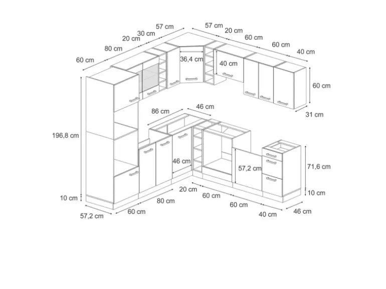 Vicco R-Line Eckküche Schwarz Hochglanz/Goldkraft Eiche 237 x 247 cm AP Eiche ohne E-Geräte