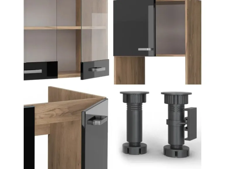 Vicco R-Line Eckküche Schwarz Hochglanz/Goldkraft Eiche 237 x 247 cm AP Eiche ohne E-Geräte