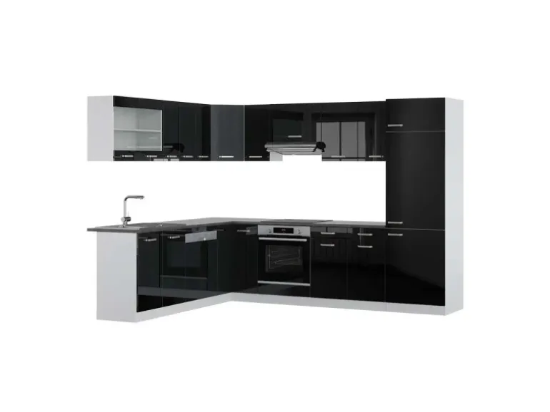 Vicco R-Line Eckküche Schwarz Hochglanz/Weiß 227 x 287 cm AP Anthrazit ohne E-Geräte