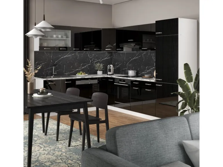 Vicco R-Line Eckküche Schwarz Hochglanz/Weiß 227 x 287 cm AP Anthrazit ohne E-Geräte