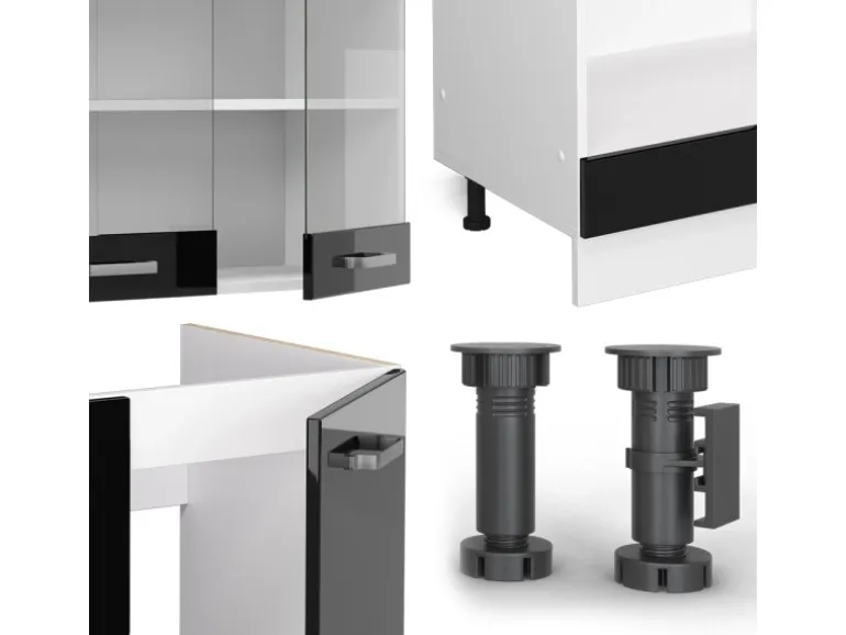 Vicco R-Line Eckküche Schwarz Hochglanz/Weiß 227 x 287 cm AP Anthrazit ohne E-Geräte